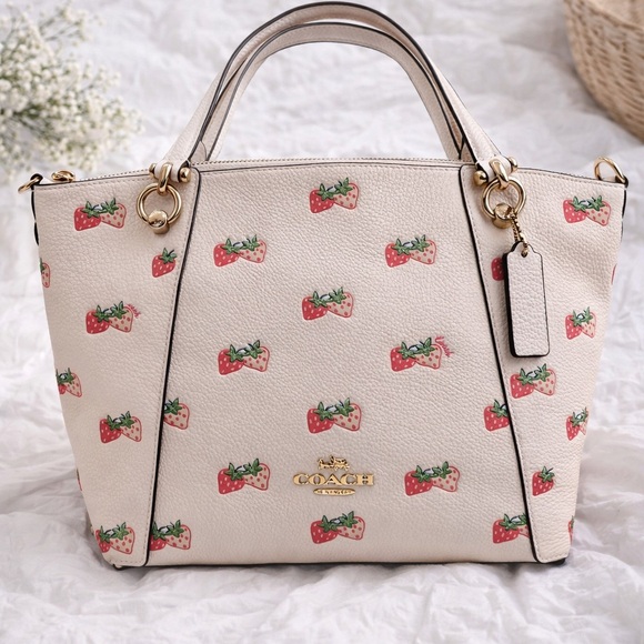 Coach Cream Tote with Strawberry Design - Picture 1 of 7